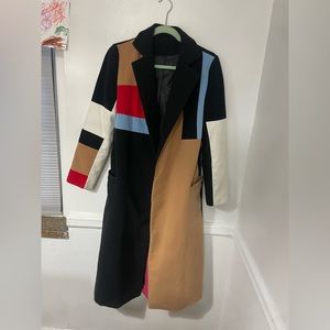 SHEIN Color Block Faux Wool Coat
